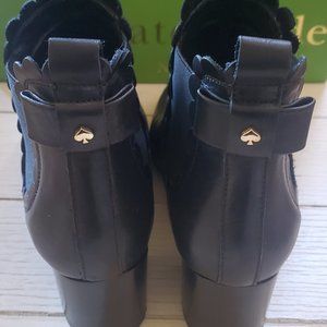 KATE SPADE Garden Black Leather Scalloped Back Bow Ankle Boot Size 8